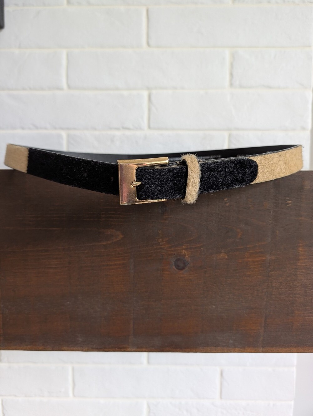 Vintage Made In Canada Genuine Leather Calfskin Black Tan Narrow Belt Large
